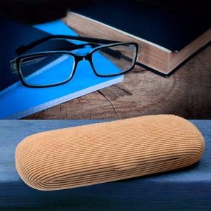 MyEyeglassCase Hard eye glass case | Slim glasses case hard shell w/ Pouch and Cloth | Reading Hard Glasses Case (S5 Corduroy Beige) image 2