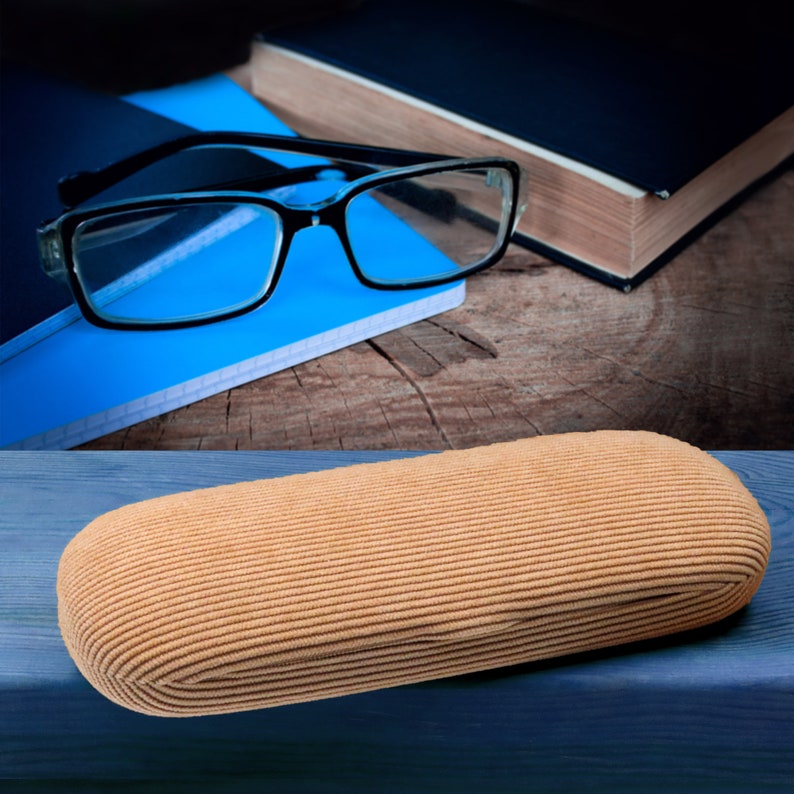 MyEyeglassCase Hard eye glass case | Slim glasses case hard shell w/ Pouch and Cloth | Reading Hard Glasses Case (S5 Corduroy Beige) image 2
