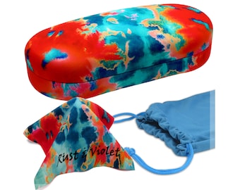 Hard Sunglasses Case in Tie Dye Print - Glasses Case Holder for Medium to Large Frames, Eyeglass case Pouch cloth (AS87 Tie Dye Orange Blue)