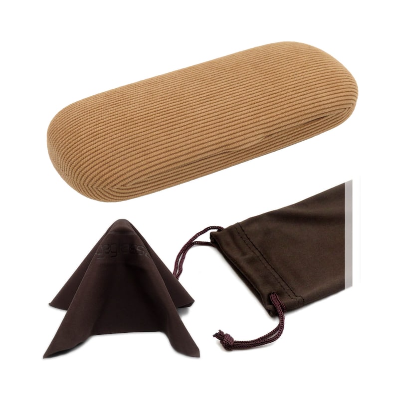 MyEyeglassCase Hard eye glass case | Slim glasses case hard shell w/ Pouch and Cloth | Reading Hard Glasses Case (S5 Corduroy Beige) image 1