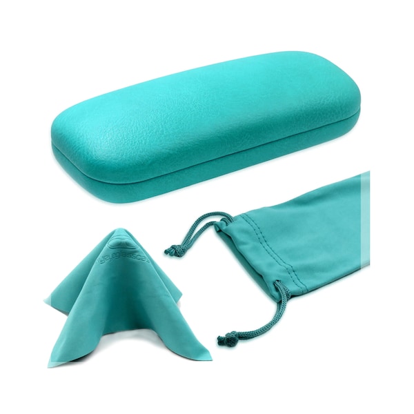 Hard Eyeglass case /  Small sunglasses case | Hard shell protective with Pouch Cleaning Cloth by MyEyeglassCase (AS126 Turquoise)