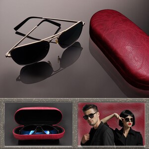Burgundy Leatherette Hard Shell Sunglasses Case: Aviator & Rayban Frames (AS87) image 4