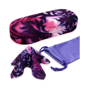 Glasses case Hard Shell - Medium Eyeglass Case in Watercolor Damask Print - Paisley Small Sunglasses case w/ Pouch & Cloth (AS166 DAMASK)