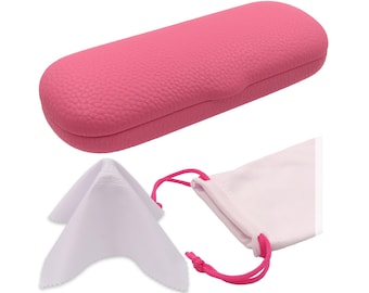 Small Pink Eyeglass Case: Slim Hard Shell with Microfiber Bag