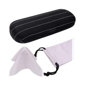 Men small glasses case in Tweed elegant Fabric w/ pouch and cloth - Chic eyeglass case holder for small - readers frame (S5 Black Tweed)