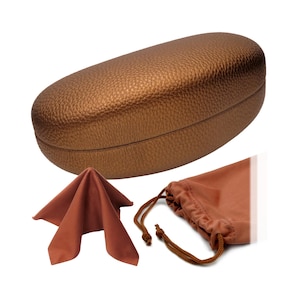 Extra Large Bronze Faux Leather Sunglasses Case with Microfiber Pouch