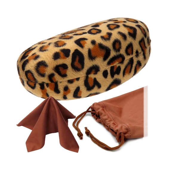 Leopard Print Hard Shell Sunglasses Case: XL Eyeglass Holder with Pouch