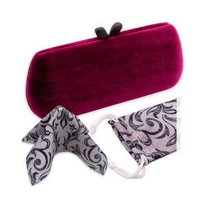 Chic Glasses Case in Velvet Wine – Women Eyeglass case - Clamshell with Handles – Cute Small Sunglass Case Pouch & Cloth (AS461 Velvet)