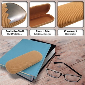 MyEyeglassCase Hard eye glass case | Slim glasses case hard shell w/ Pouch and Cloth | Reading Hard Glasses Case (S5 Corduroy Beige) image 3