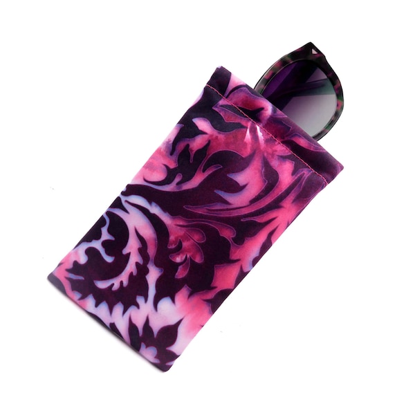 Soft Sunglasses Case - Large Eyeglass case with Cloth - purple Paisley Soft Glasses Case | Passport Holder | Earbud and Phone (CT8 Damask)