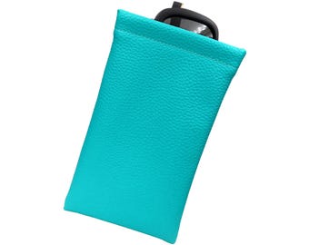 MyEyeglassCase Soft Sunglasses Case | Soft Eyeglass Pouch Leather-like | Cleaning Cloth Inside | Fits Medium to Large Frames (CT8 Turquoise)