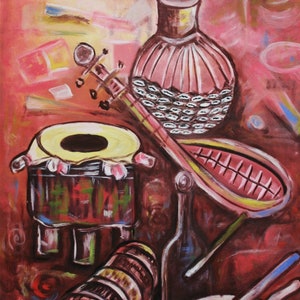 Beauty of Music: African Music Drums, Colorful African Painting, Home art décor, Cubism Painting, Office wall décor, Abstract Painting. image 1