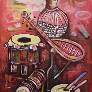 Beauty of Music: African Music Drums, Colorful African Painting, Home art décor, Cubism Painting, Office wall décor, Abstract Painting. image 2