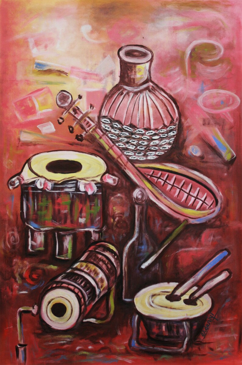 Beauty of Music: African Music Drums, Colorful African Painting, Home art décor, Cubism Painting, Office wall décor, Abstract Painting. image 2