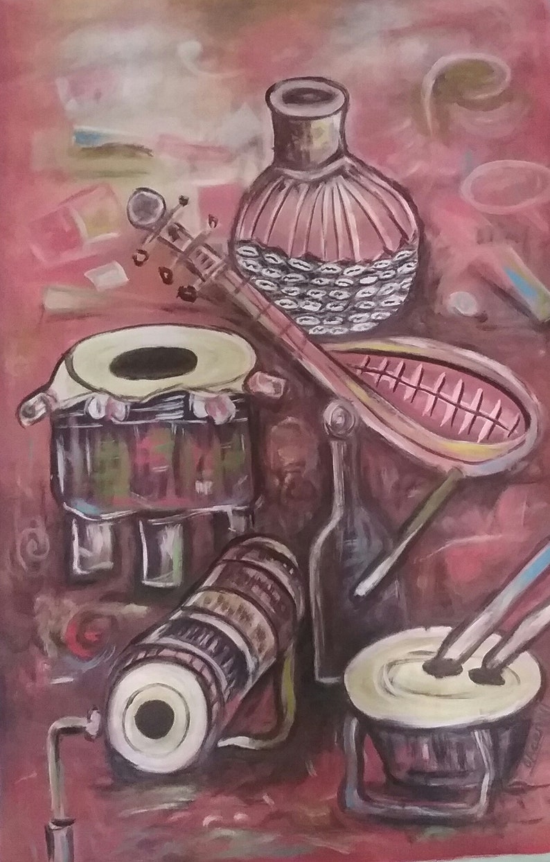 Beauty of Music: African Music Drums, Colorful African Painting, Home art décor, Cubism Painting, Office wall décor, Abstract Painting. image 10