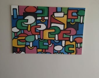 Colorful Cubism Oil Painting: Abstract Home Art Decor