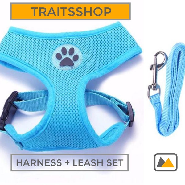 Paw Print - Dog Cat Harness Vest and Leash Set, Gift for Small Pet