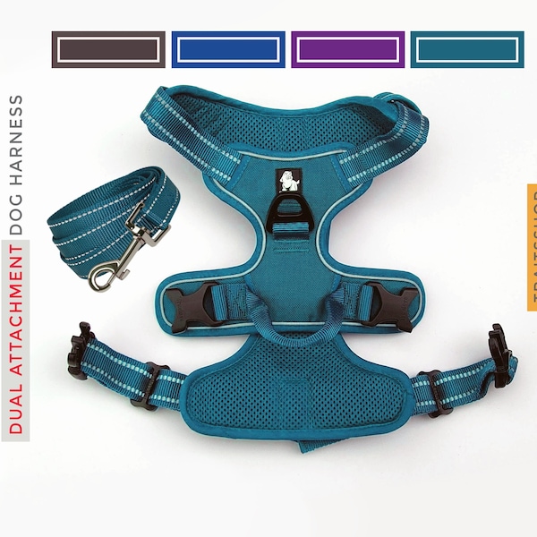 Dual Clip Dog Vest Harness with Handle and Leash - Reflective Harness for Larger Breeds, Dog Sport Harness, Puppy Harness