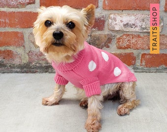 Pink Polka Dot Dog Cat Sweater, XXS ~ M, Cute Small Dog clothes, Dog hoodies, Dog Shirt Top, Pet clothes, gift for dogs and puppies