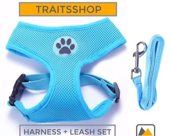 Paw Print - Dog Cat Harness Vest and Leash Set, Gift for Small Pet