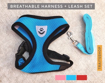 Breathable Dog Vest Harness and Leash Set - No-pull, No-choke with Reflective Stripe and Crest Badge