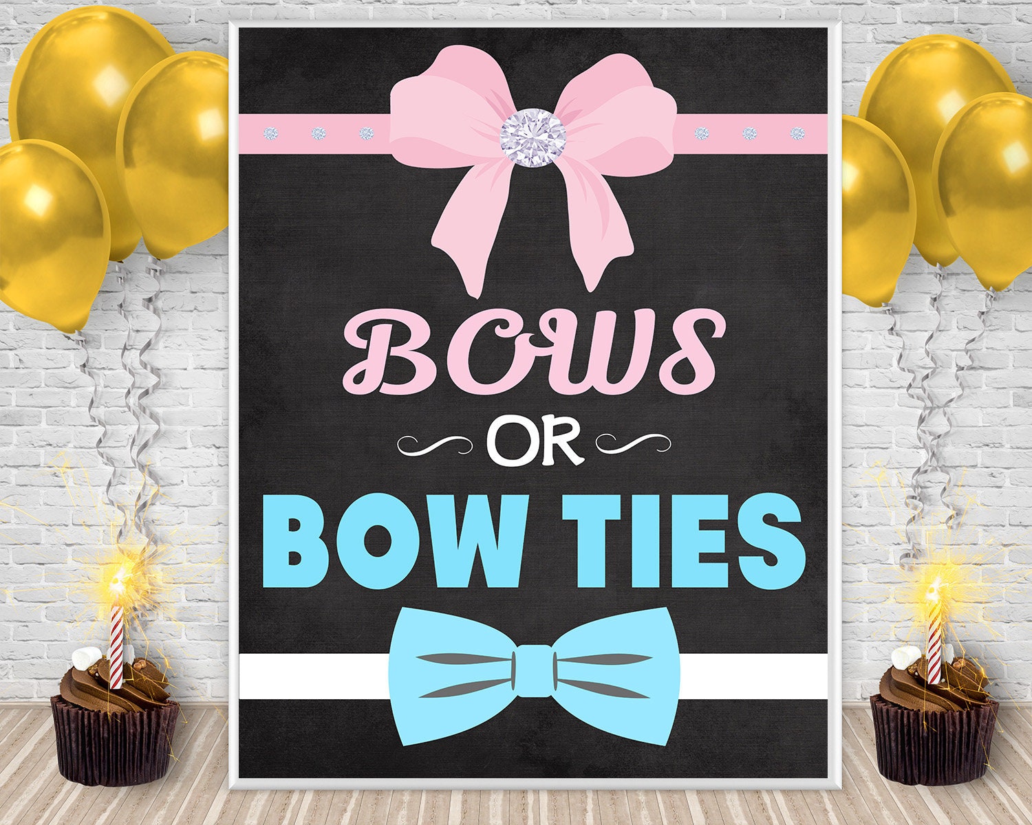 Bows or bow ties gender reveal sign gender reveal poster bow Etsy