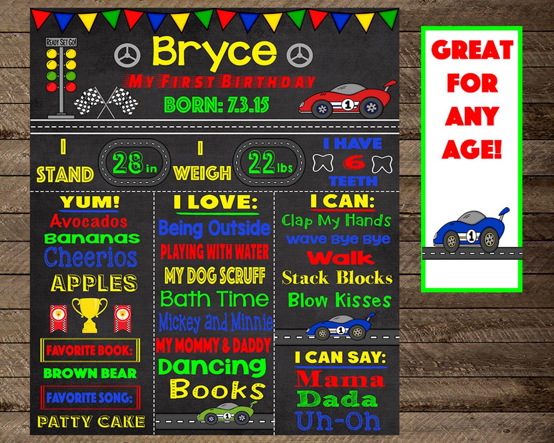 Boy First Birthday Racecar Race Car Chalkboard Race Car - Etsy