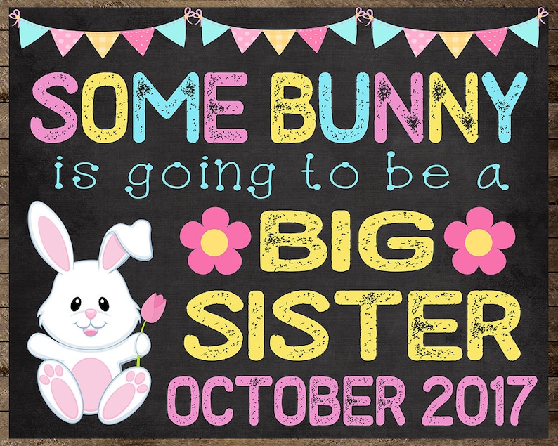 sister pregnancy announcement easter chalkboard pregnancy reveal baby big sister announcement Easter pregnancy announcement 2 bunny