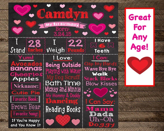 Valentine S Day Birthday Chalkboard Poster Heart Etsy