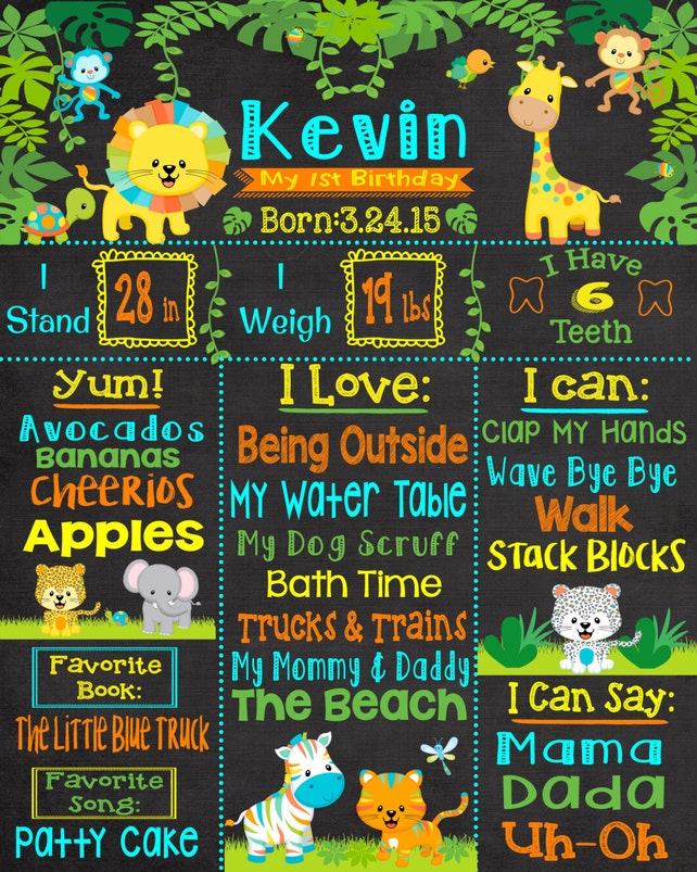 Jungle Theme Birthday Jungle First Birthday Jungle Chalkboard