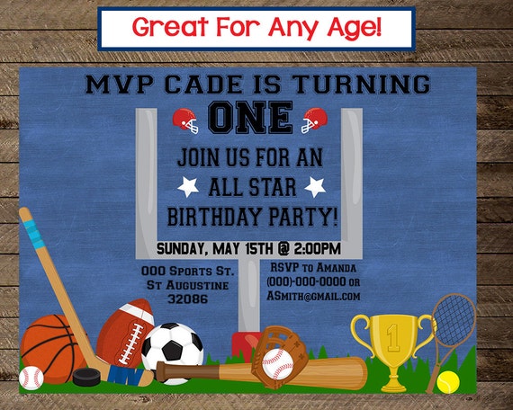 Sports Invite Sports Invitation Boy S Sports Birthday Etsy