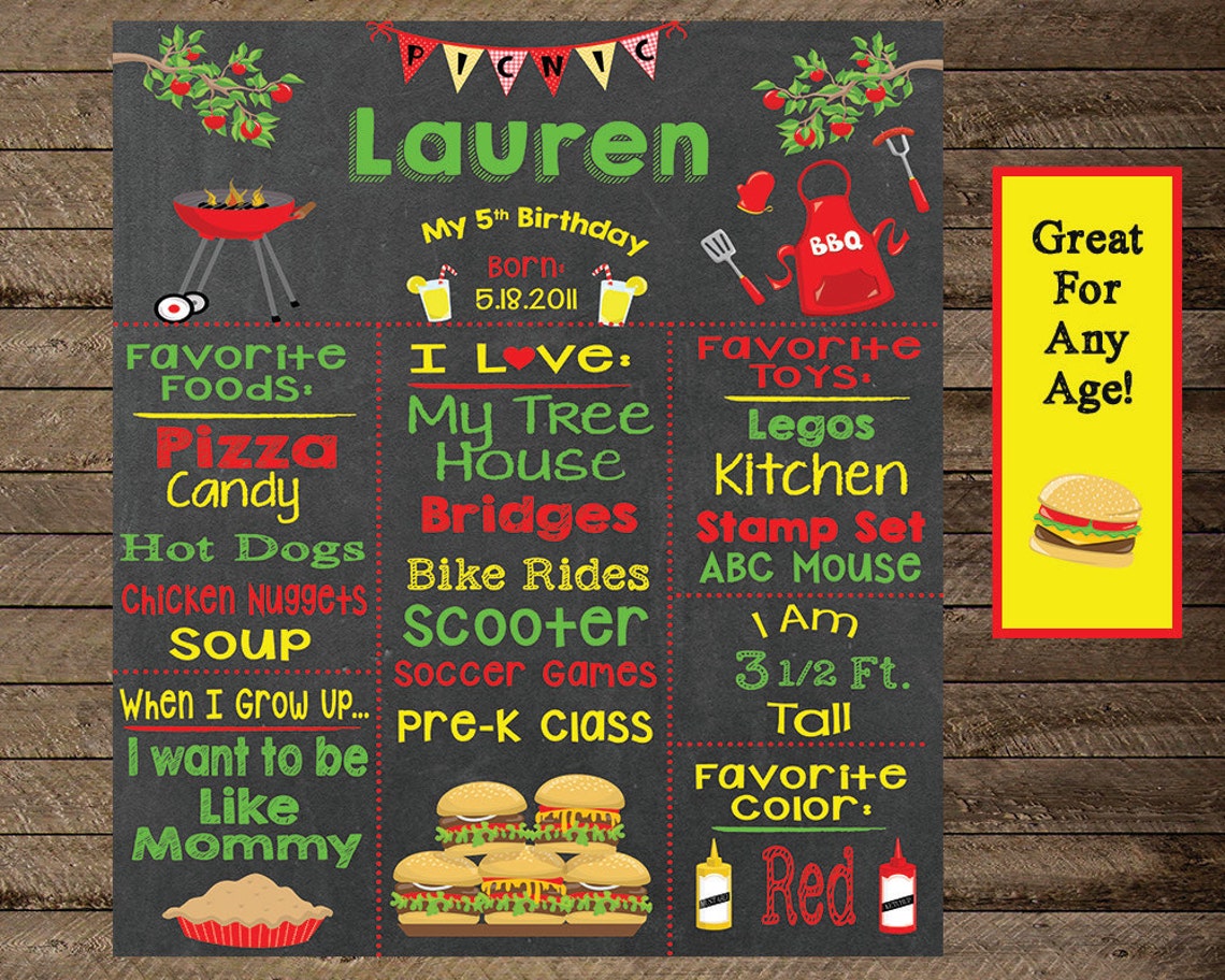 Girl's Chalkboard Sign Bbq Chalkboard Picnic Chalkboard Etsy