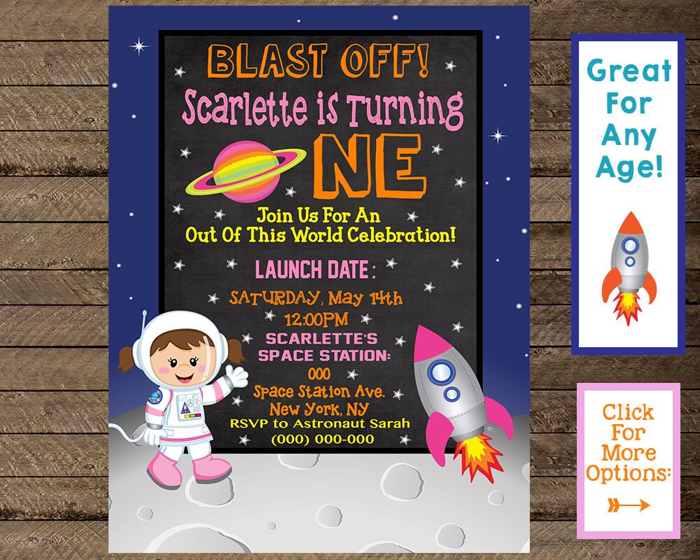 Espace Invite Invitation Espace Fille 1ere Invitation Etsy