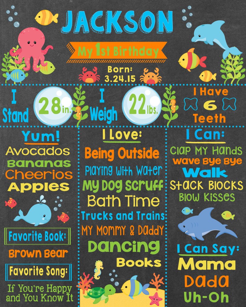 First Birthday Chalkboard Ocean Birthday Party Under the Sea Etsy