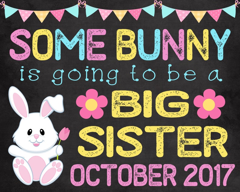 sister pregnancy announcement easter chalkboard pregnancy reveal baby big sister announcement Easter pregnancy announcement 2 bunny