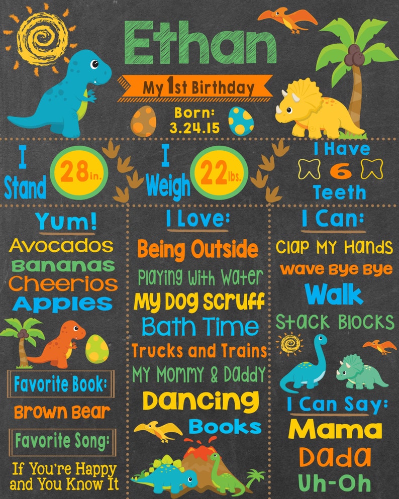 First Birthday Chalkboard First Birthday Dinosaur Boy's Etsy