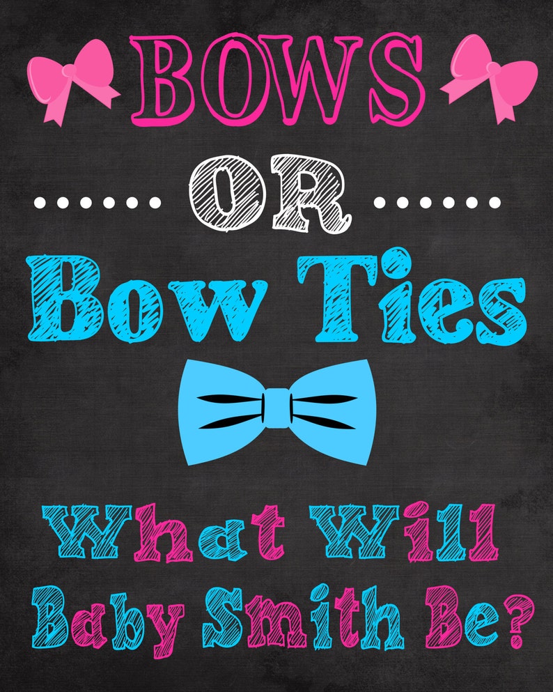 Bows or Bow Ties Gender Reveal Sign Gender Reveal Poster Bow Etsy