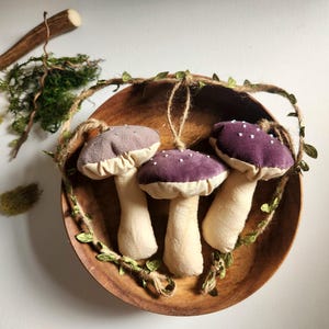 Velvet Mushroom Garland - velvet toadstool mushroom ornaments - amanita forest nature decor - mushroom wall art - textile fabric mushroom