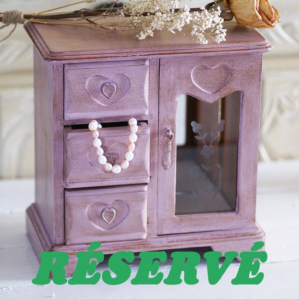 RESERVED FOR CLAUDINE, Lilac jewelry box distressed, Shabby Chic wood organizer, wooden jewelry box