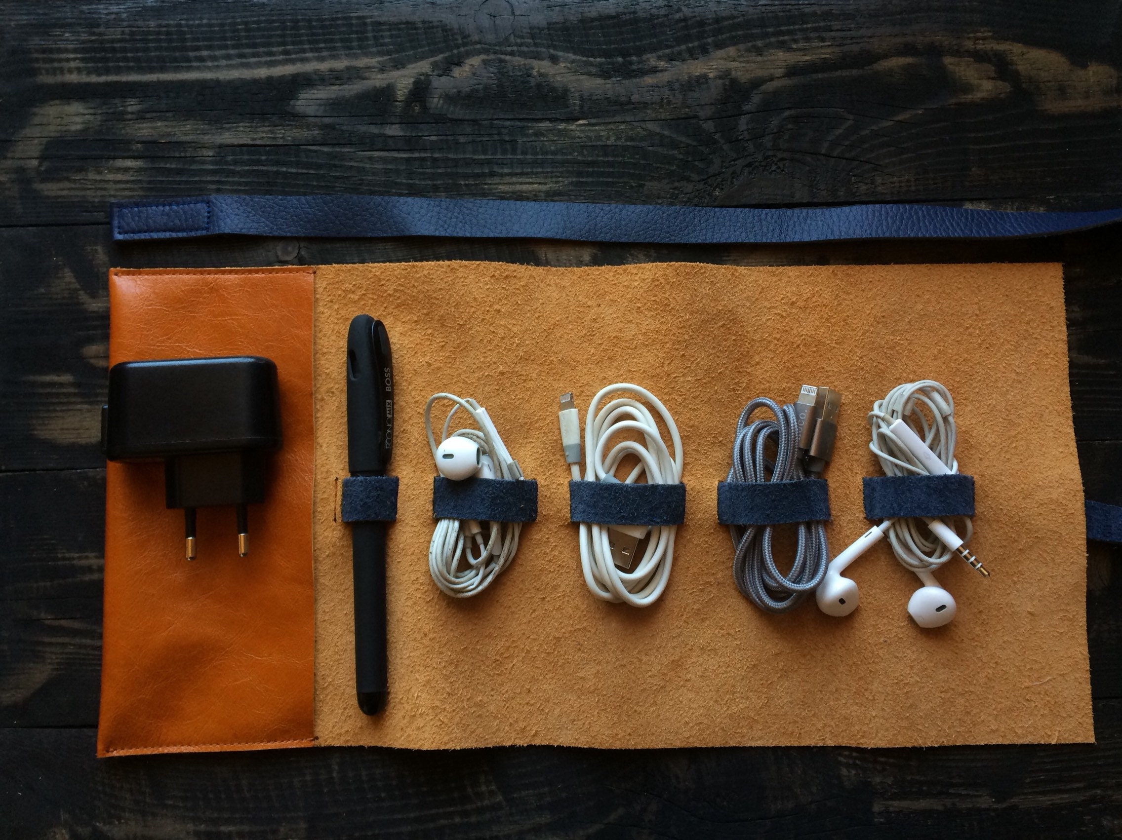 Organizer Cord Earphone organizer Leather roll Cable organizer Etsy
