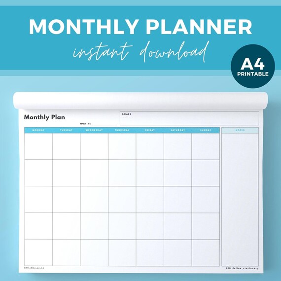 Printable A4 Undated Monthly Planner Blue LL03 - Etsy