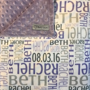 Purple and Gray Baby Blanket - Minky Baby Blanket - Name Blanket - Custom Baby Blanket - Personalized Minky Blanket - Baby Shower Gift