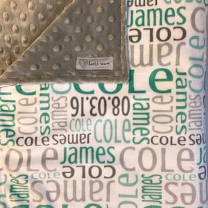 Mint and Gray Baby Blanket - Minky Baby Blanket - Name Blanket - Custom Baby Blanket - Personalized Minky Blanket - Baby Shower Gift