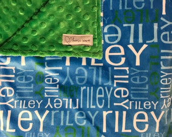 Blue and Green Baby Blanket - Minky Baby Blanket - Name Blanket - Custom Baby Blanket - Personalized Baby Blanket - Baby Shower Gift