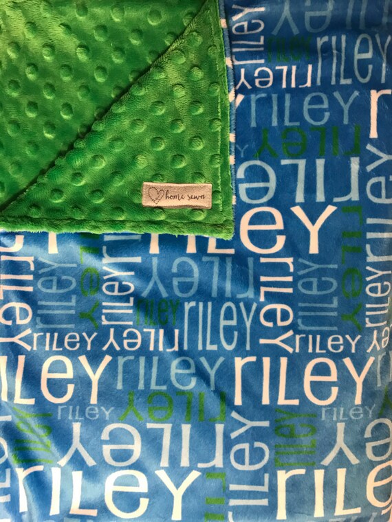 Blue and Green Baby Blanket Minky Baby Blanket Name Etsy