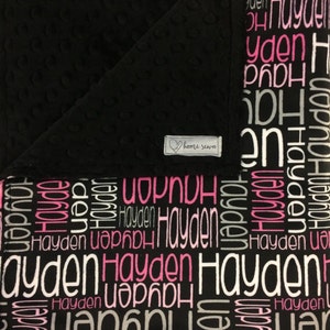 Pink and Black Blanket - Minky Baby Blanket - Name Blanket - Custom Baby Blanket - Personalized Baby Blanket - Baby Shower Gift