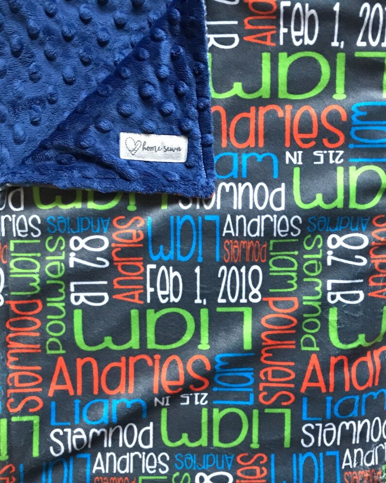 Blue and Green Baby Blanket Name Blanket Birth Stat Etsy Canada