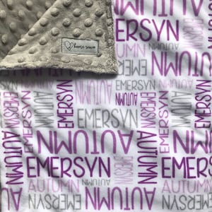 Purple and Gray Baby Blanket - Minky Baby Blanket - Name Blanket - Custom Baby Blanket - Personalized Baby Blanket - Baby Shower Gift