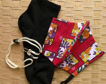 BOGO SALE! Hanafuda Card Game, Red | Medium Face Mask & Socks Ready-to-Gift Japanese Novelty Theme Sets Made in Hawaii, Pono Shell Creations