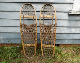 Vintage Vermont Tubbs Wood Snowshoes - 10X36 S-9 - with original bindings - Great decorator piece for Cabin or Lodge or Cottage E-1
